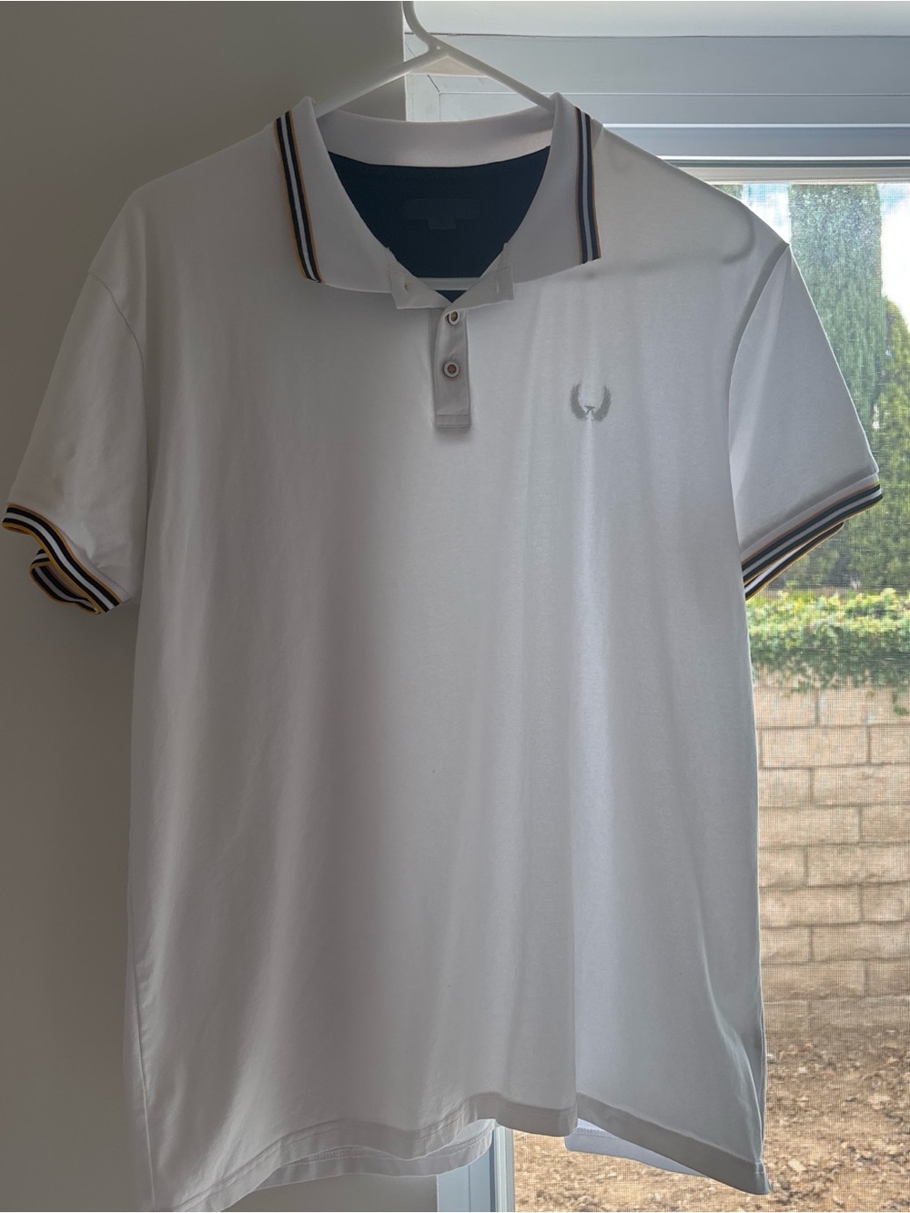Men's White Polo with Navy & Yellow Trim - Classic Logo
